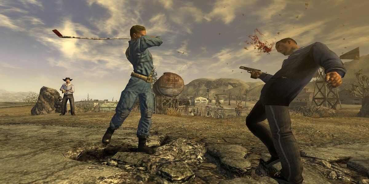 Fallout New Vegas The Courier Attacking With Golf Club