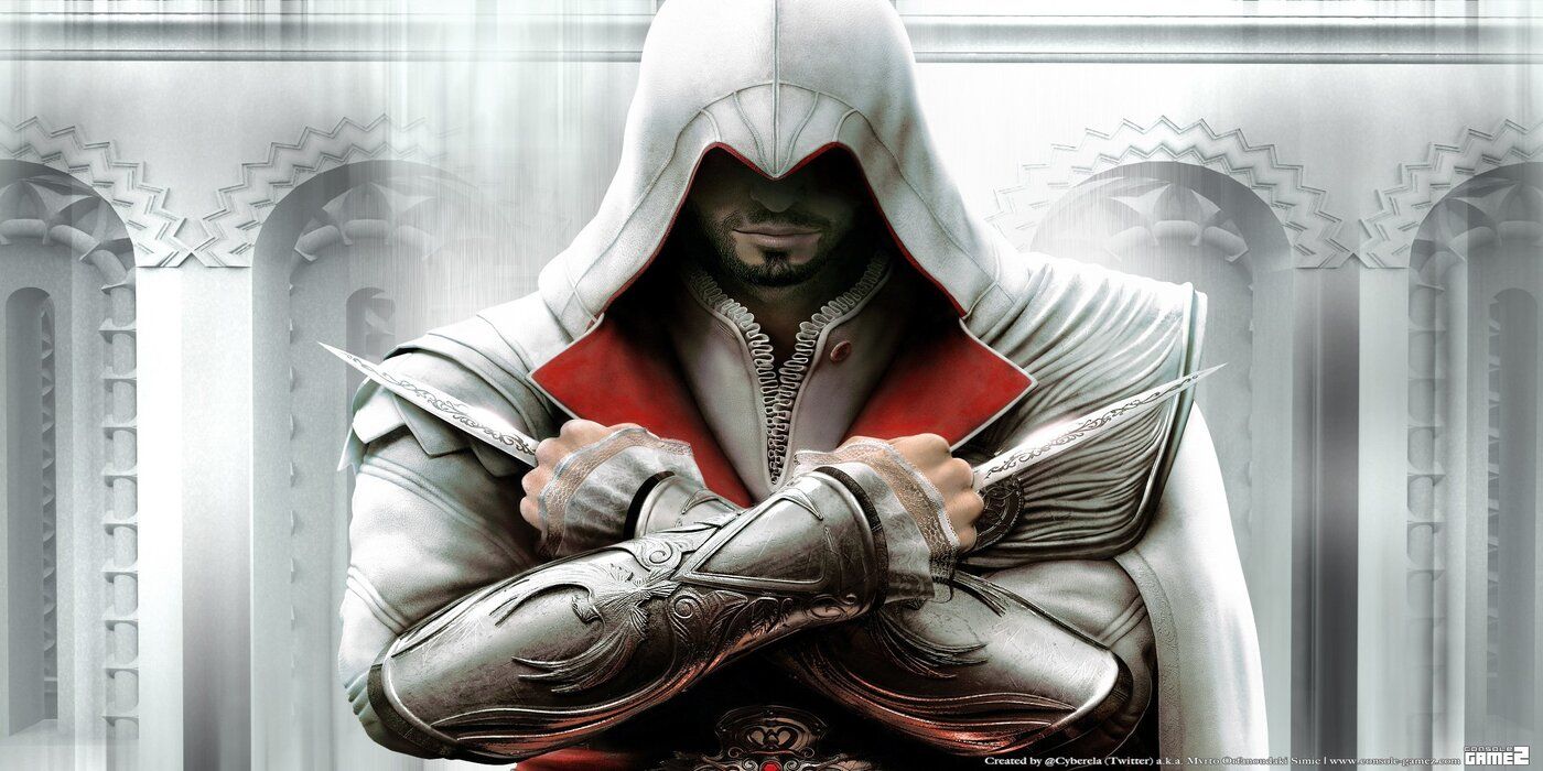 Ezio posing with hidden blades