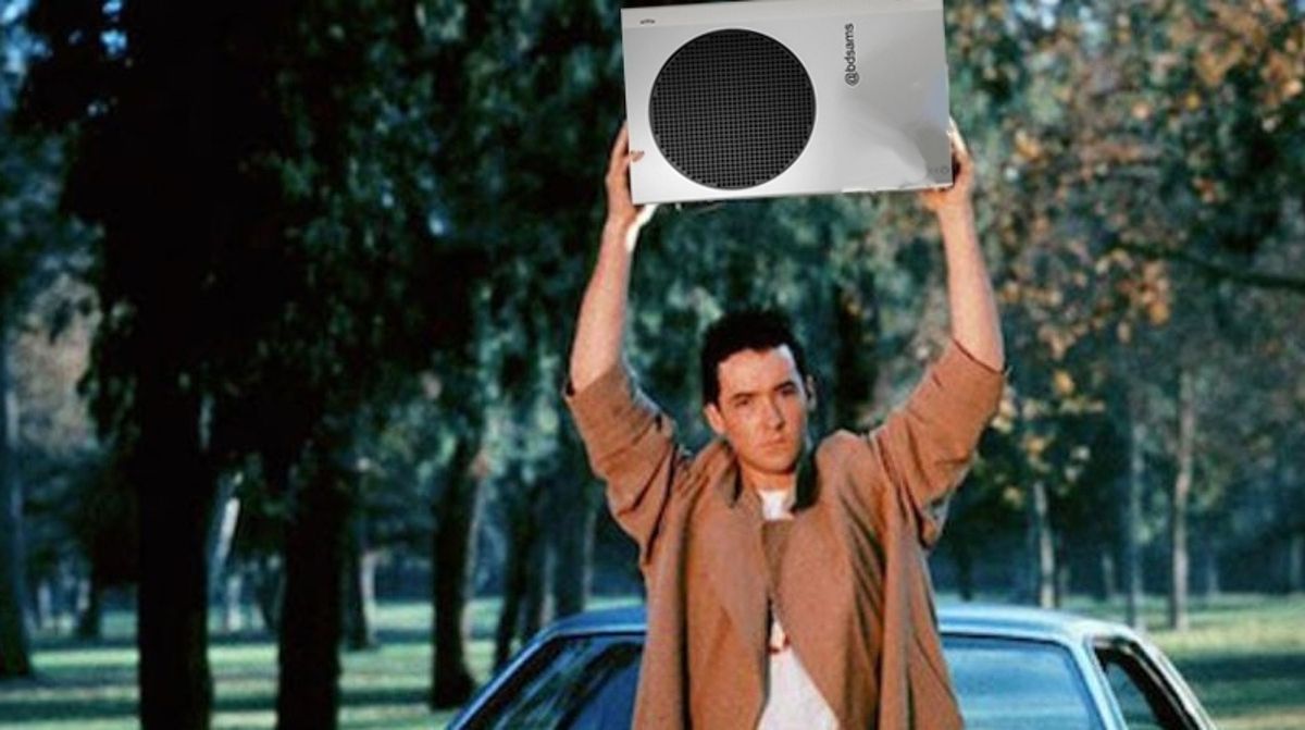 John Cusack holds up an Xbox Series S instead of a radio
