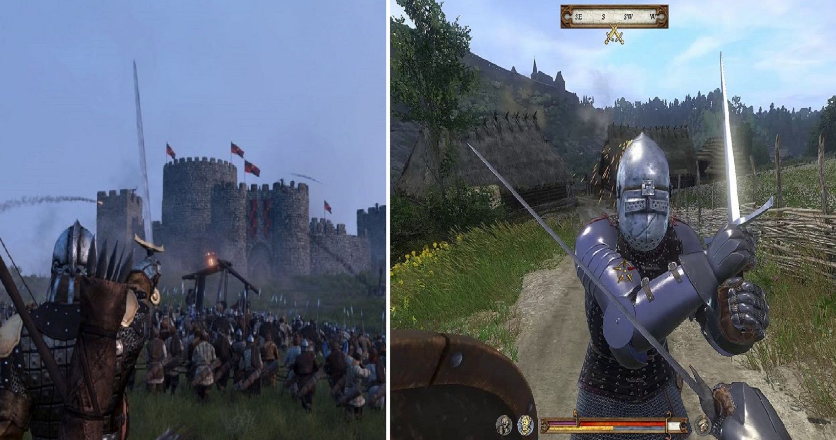 Screenshots from Mount & Blade II: Bannerlord and Kingdom Come: Deliverance