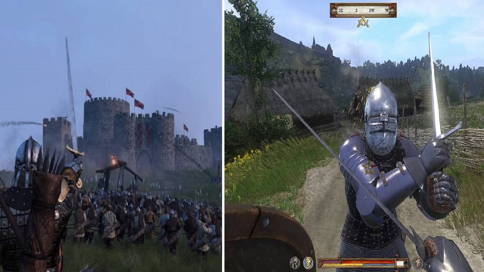 Screenshots from Mount & Blade II: Bannerlord and Kingdom Come: Deliverance