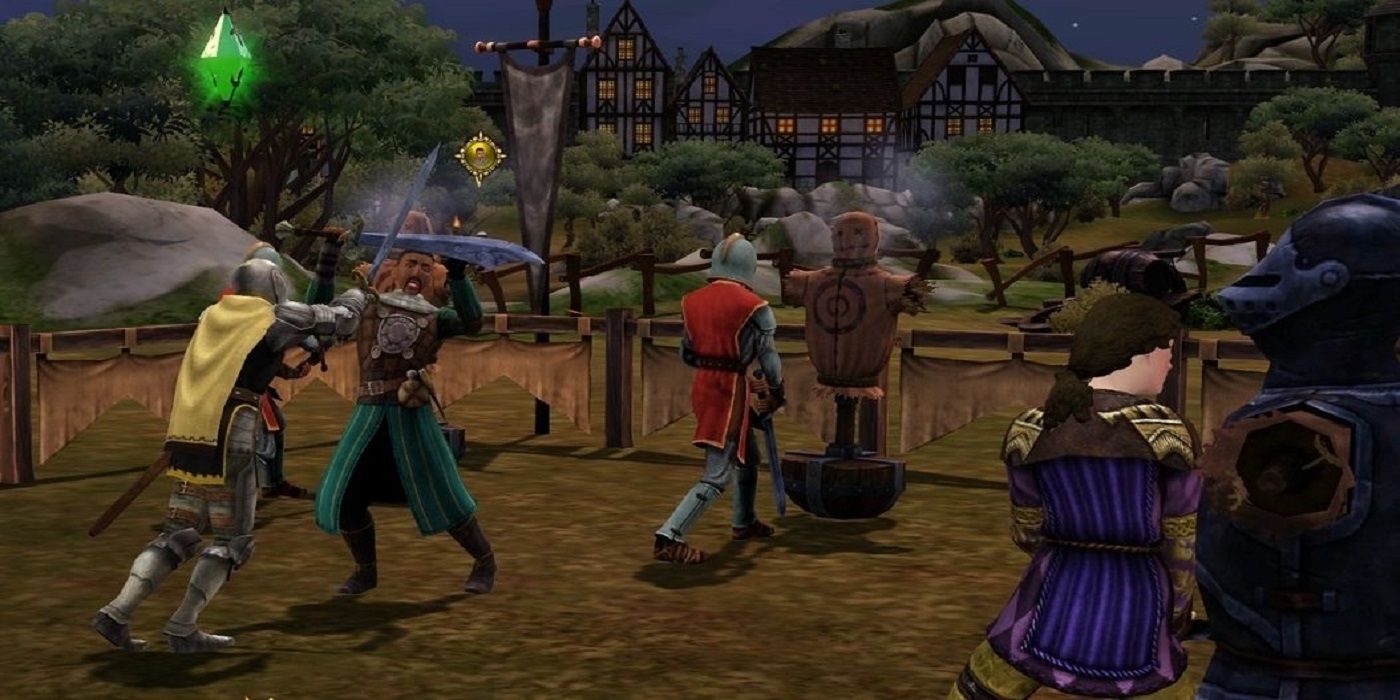 A crowd scene from The Sims: Medieval