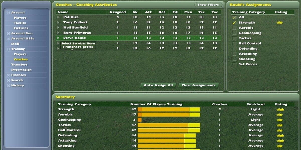 Football Manager 2006 team overview