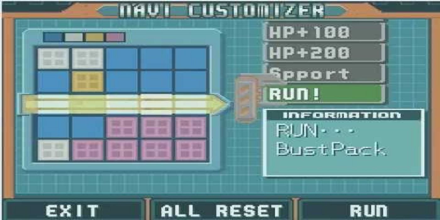 The Navi Customizer screen from Mega Man Battle Network 5- Double Team DS