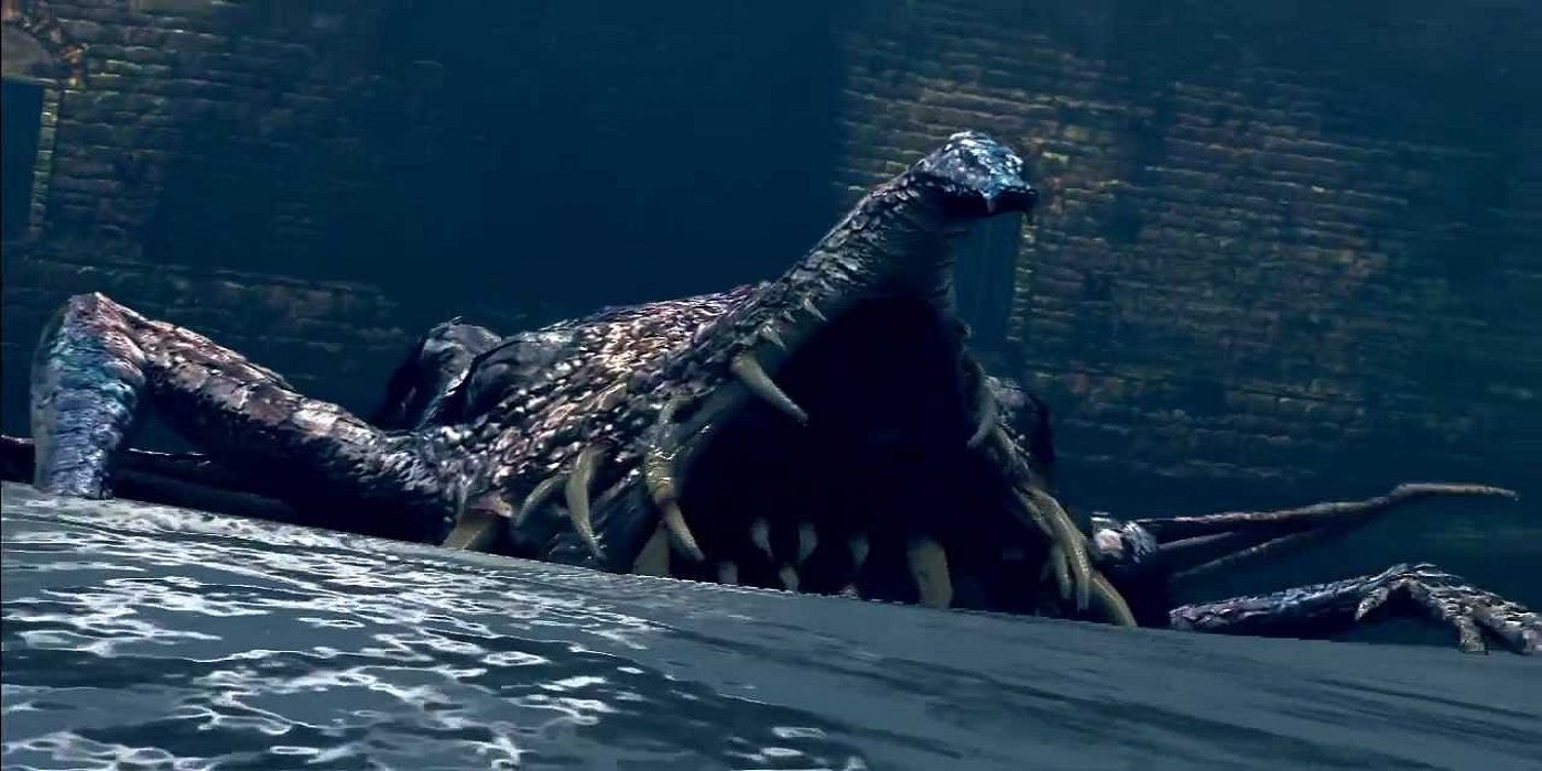 Dark Souls' Gaping Dragon emerging in its intro cutscene