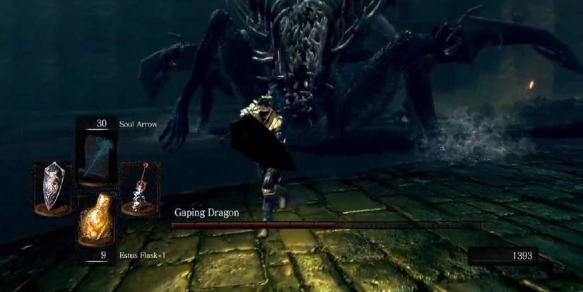 The boss battle against the Gaping Dragon in Dark Souls
