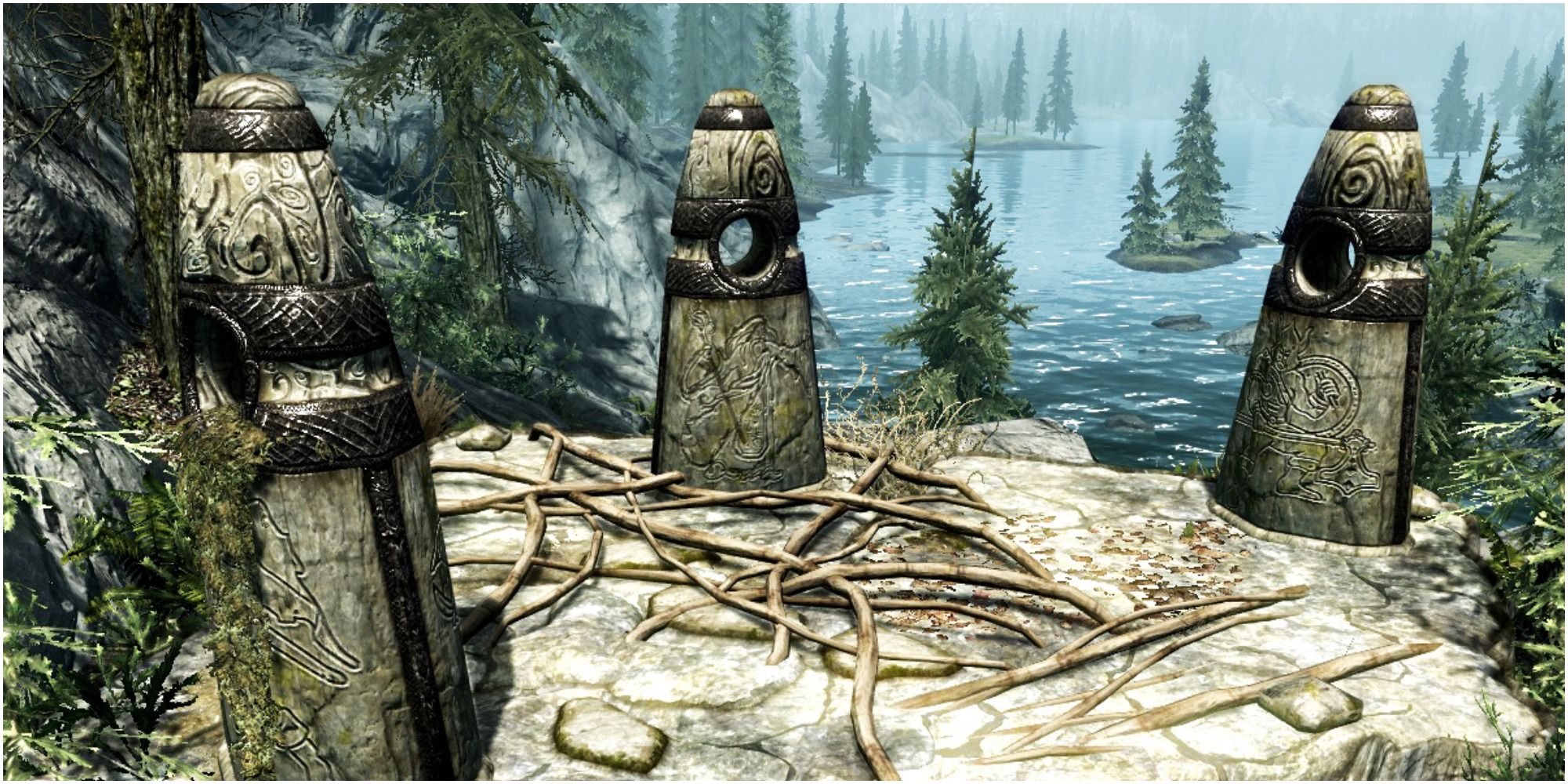 The three Guardian Standing Stones in Skyrim