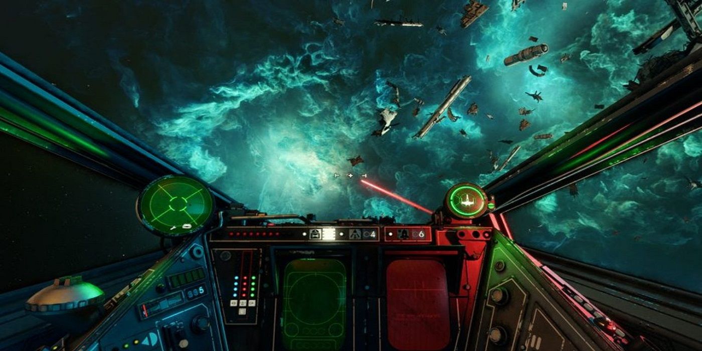 A screenshot from the pilot's perspective in Star Wars Squadrons