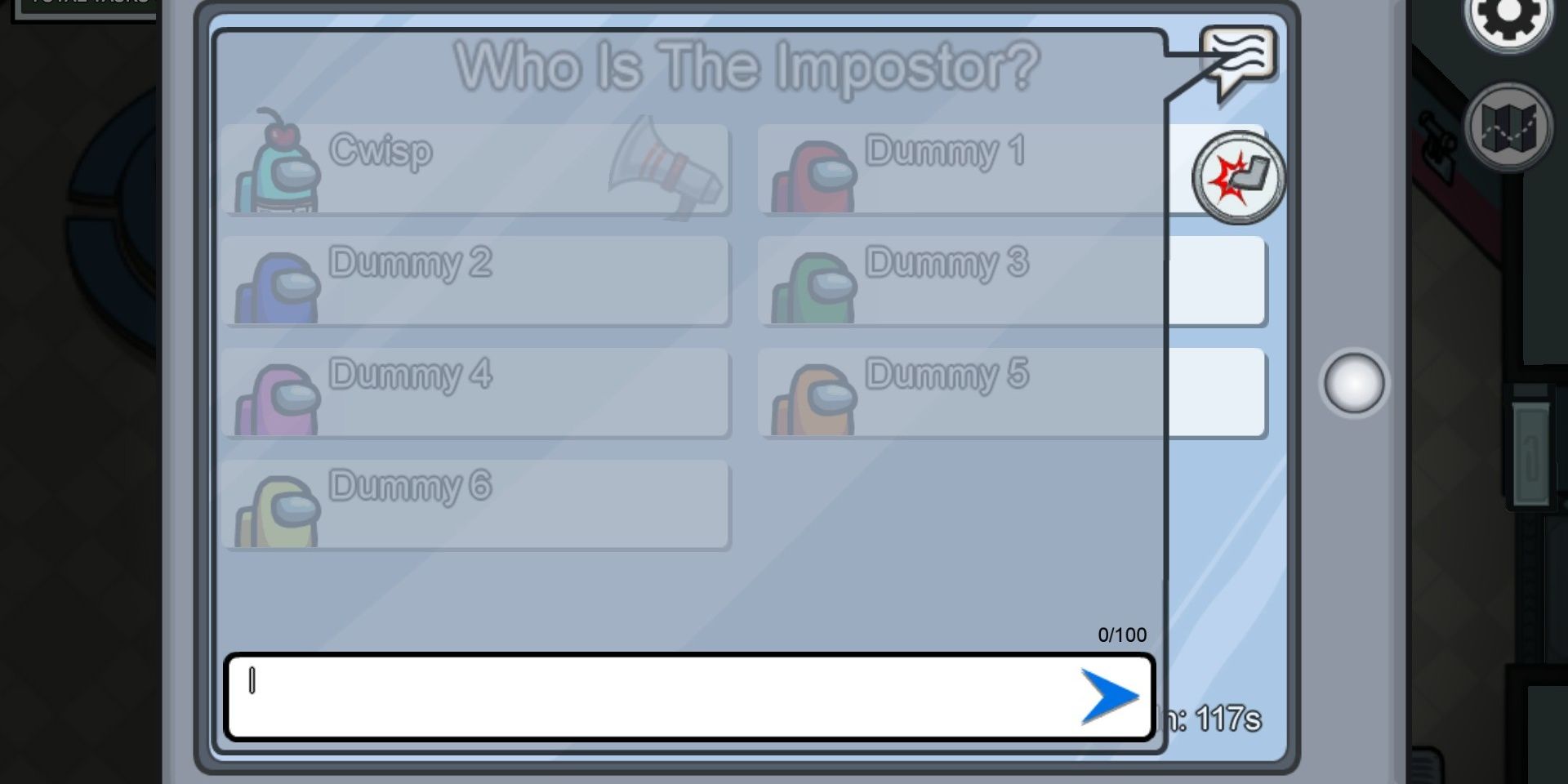 An empty chat box in Among Us