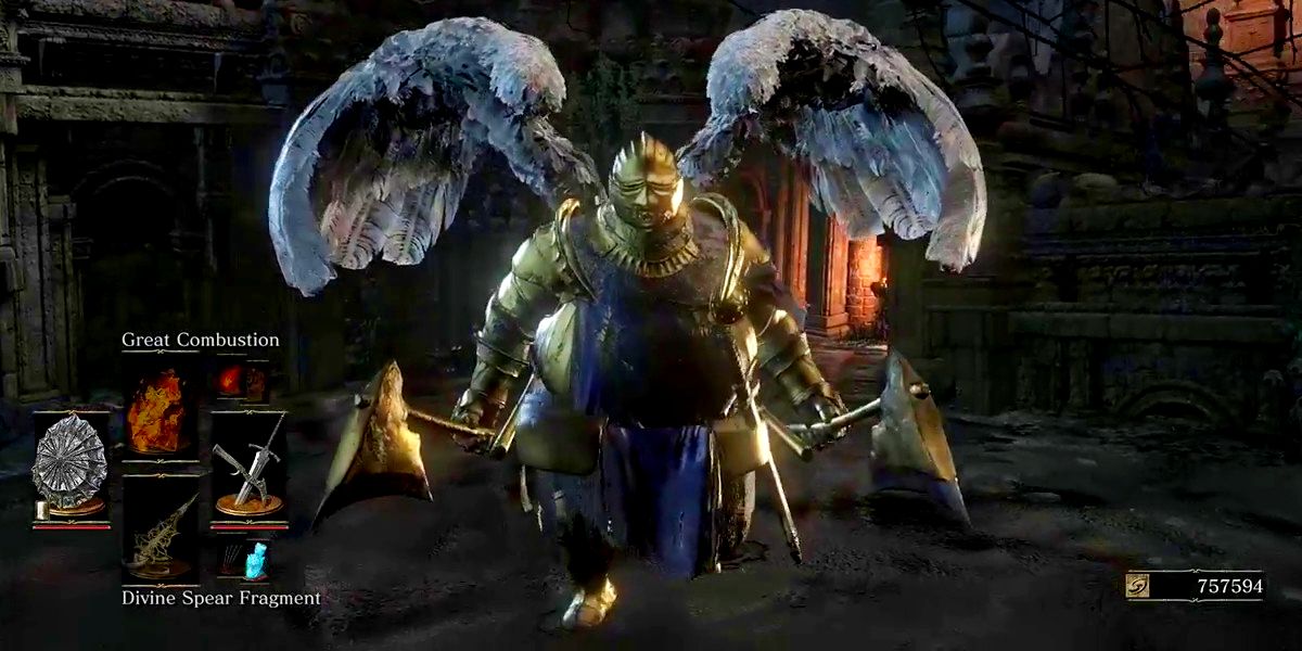 golden armor large enemy with wings.