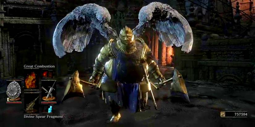 golden armor large enemy with wings.