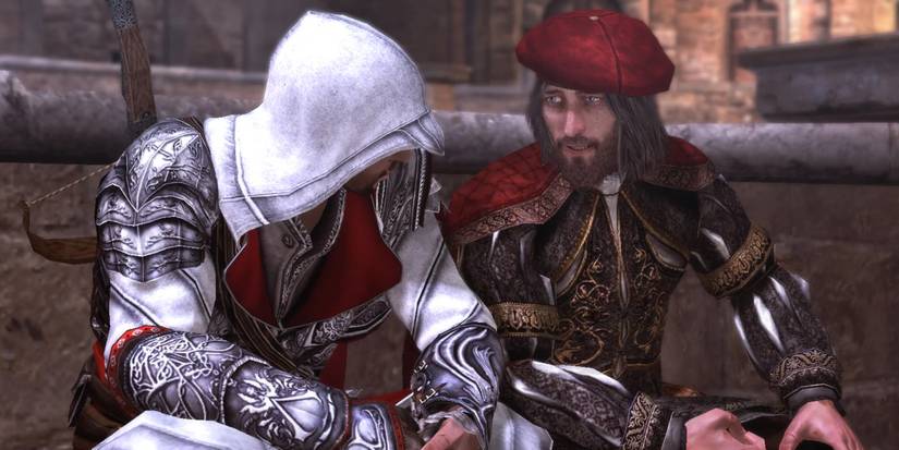 Screenshot Assassin's Creed Brotherhood Ezio and Leonardo da Vinci sat together