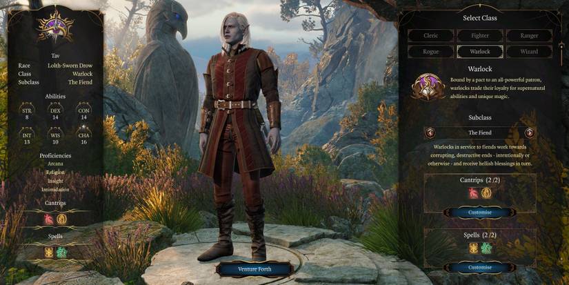 Baldur's Gate 3 Warlock character creator.