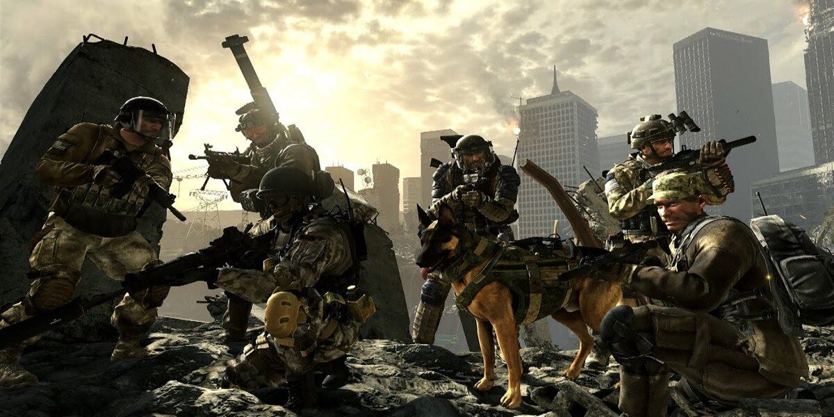 Call of Duty: Ghosts PS4 promotional image of soilders and dogs