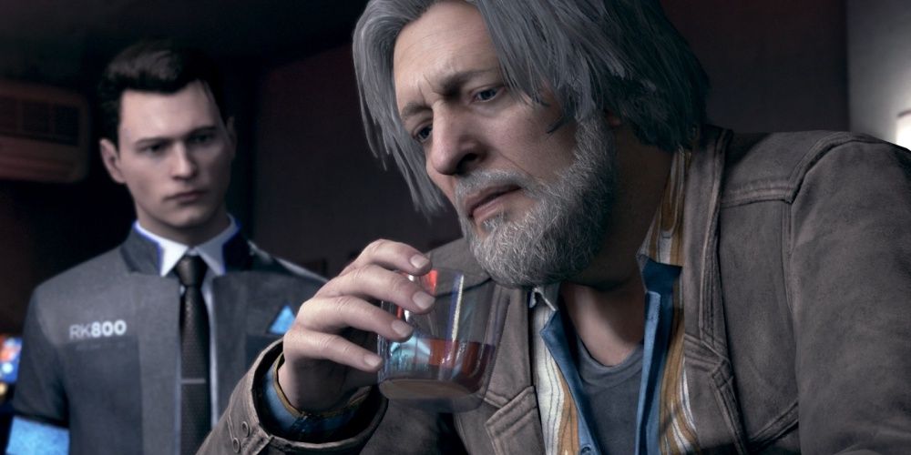 connor watches hank drink at the bar