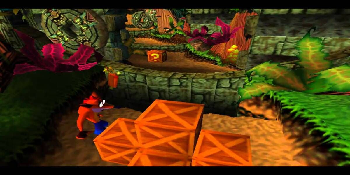 Crash Bandicoot стоит рядом с ящиками в оригинальной игре