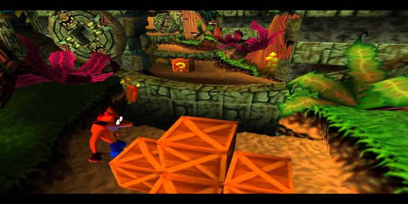 Crash Bandicoot standing next to some boxes in the original game