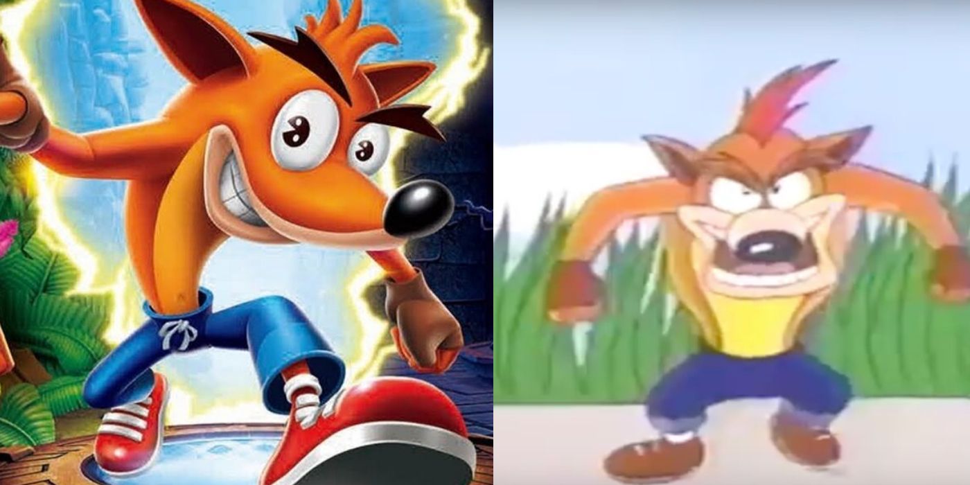 (Left) Japanese version of Crash Bandicoot (Right) Crash Bandicoot in an unused cutscene