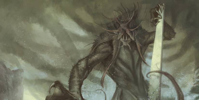 Creature in the water holding on to a statue