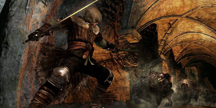 Dark Souls 2 Swordsman Class fighting rat.