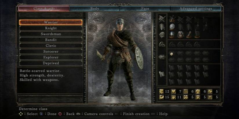 Dark Souls 2 Warrior class selection.