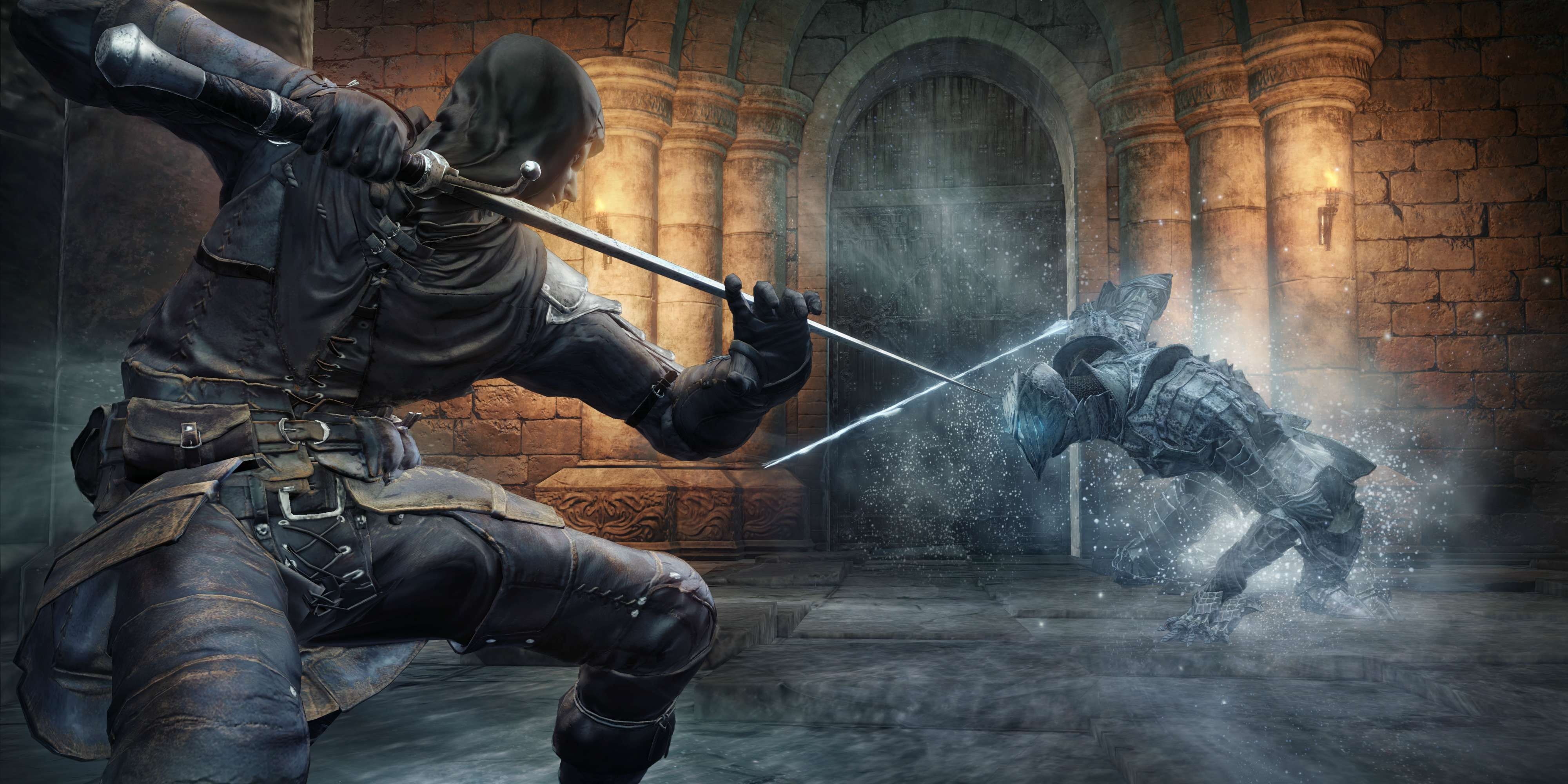 Dark Souls 3 Assassin fighting Ice Knight.