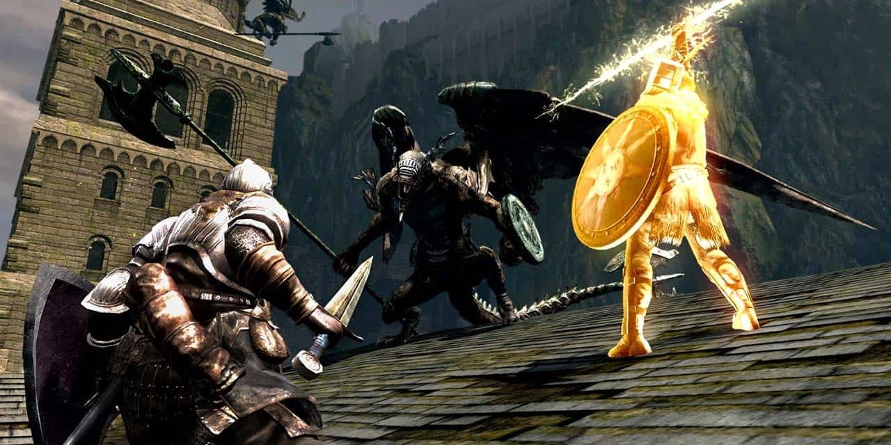Dark Souls Remastered Gargoyle fight with Knight class and Solaire.