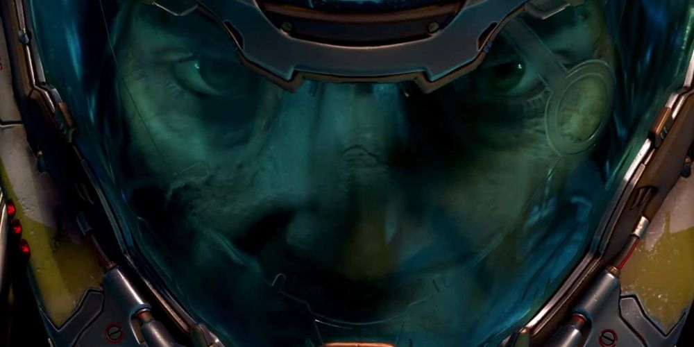 Doom Eternal Close Up Shot On Slayer Face Through Helmet
