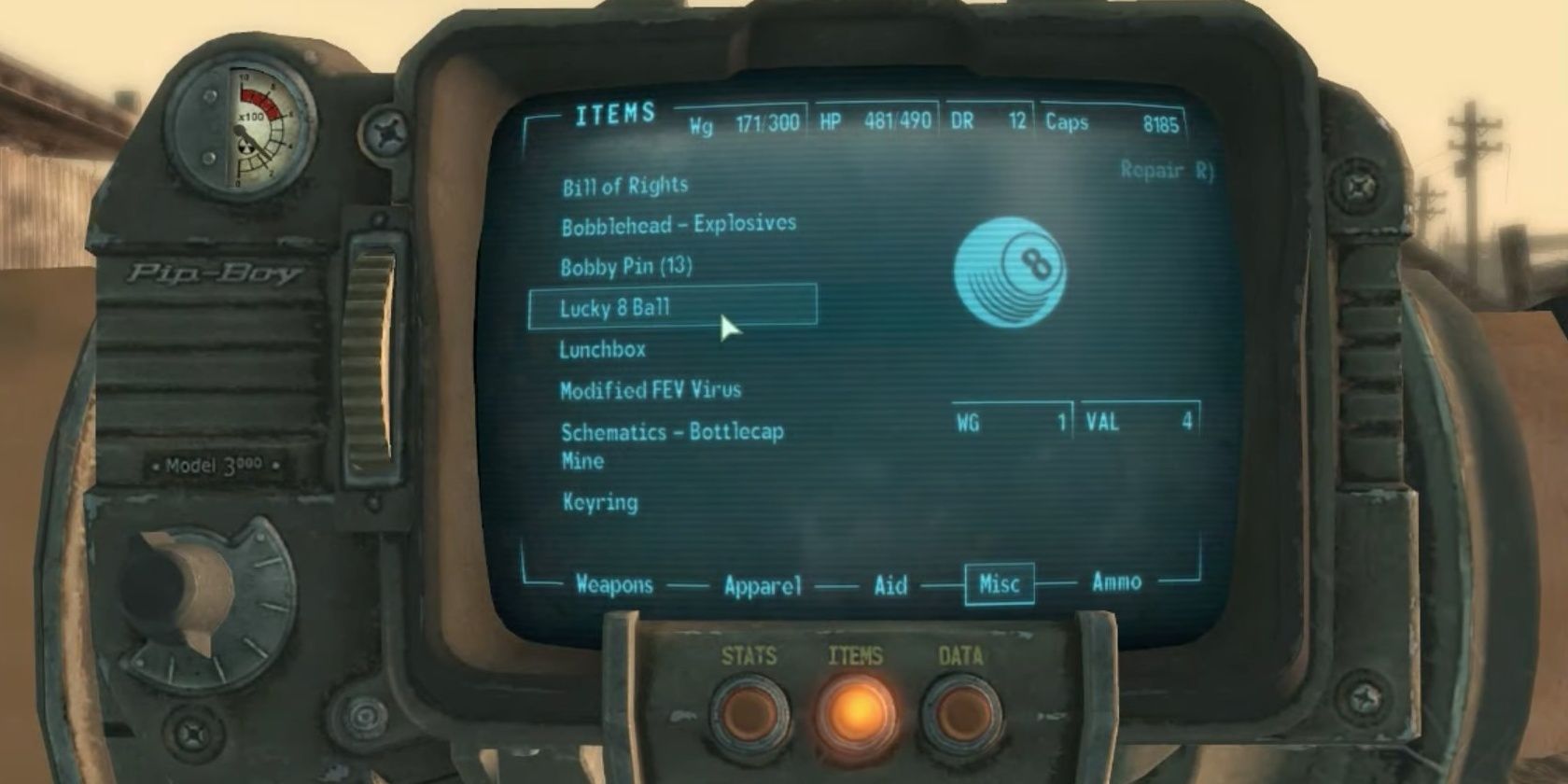 Fallout 3 Lucky 8-Ball in Pip-Boy.