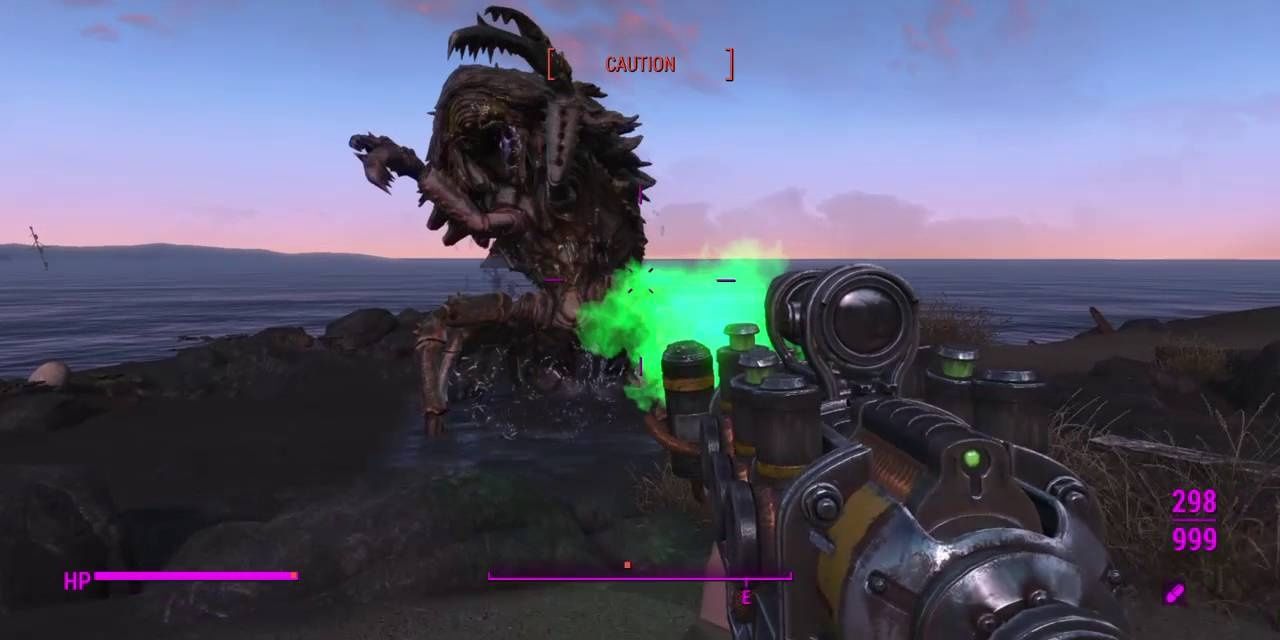 Fallout 4 Plasma Thrower vs Mirelurk Queen.