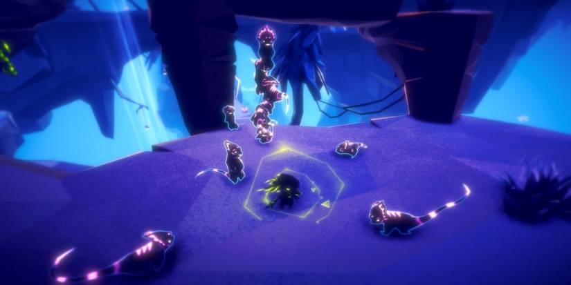 Singing attack on monsters in Fe indie platformer