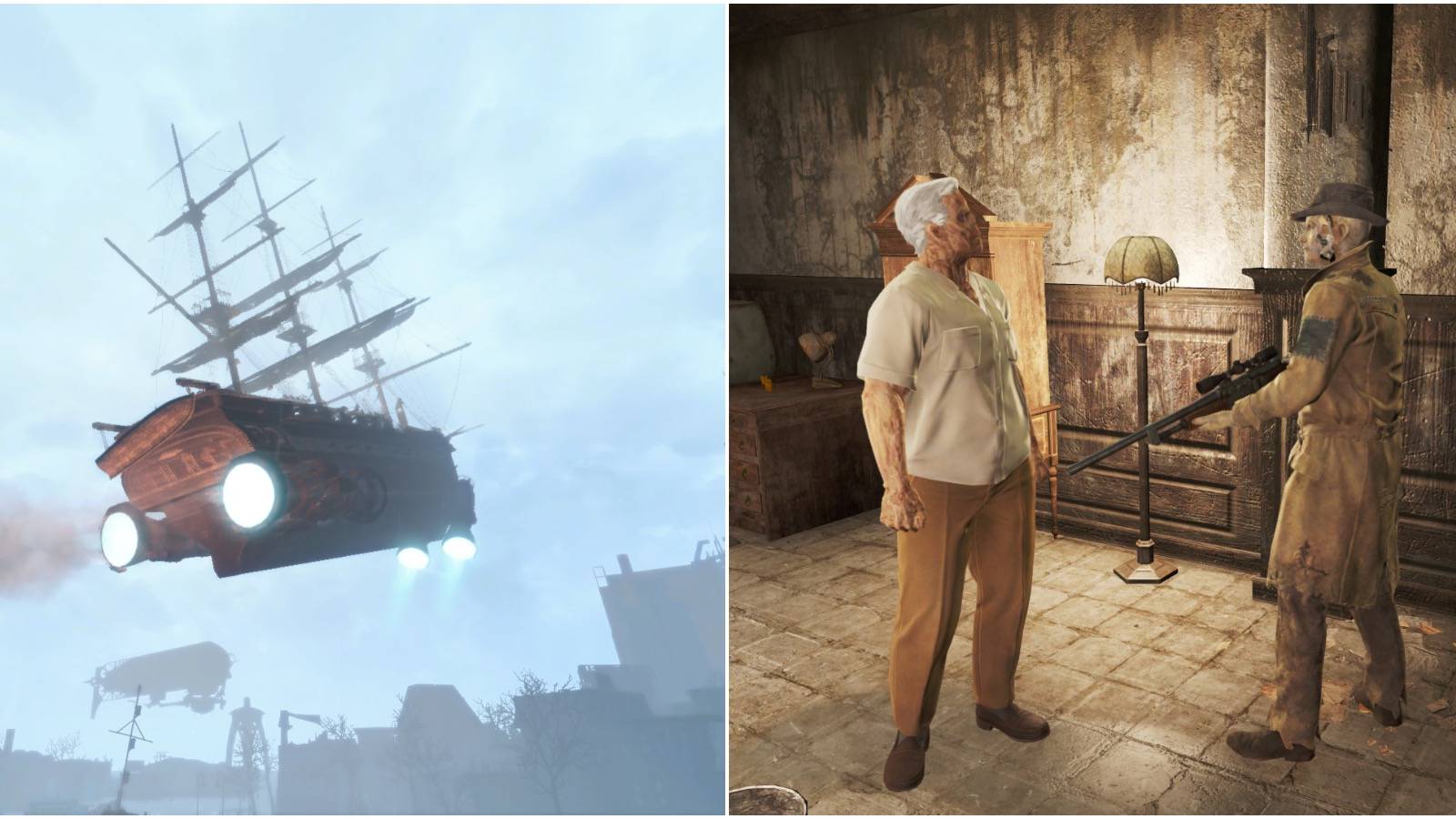 The USS Constitution flying off and Nick Valentine confronting Eddie Winter