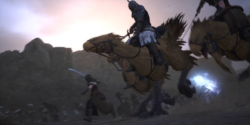 Final Fantasy XVI chocobo riding into battle