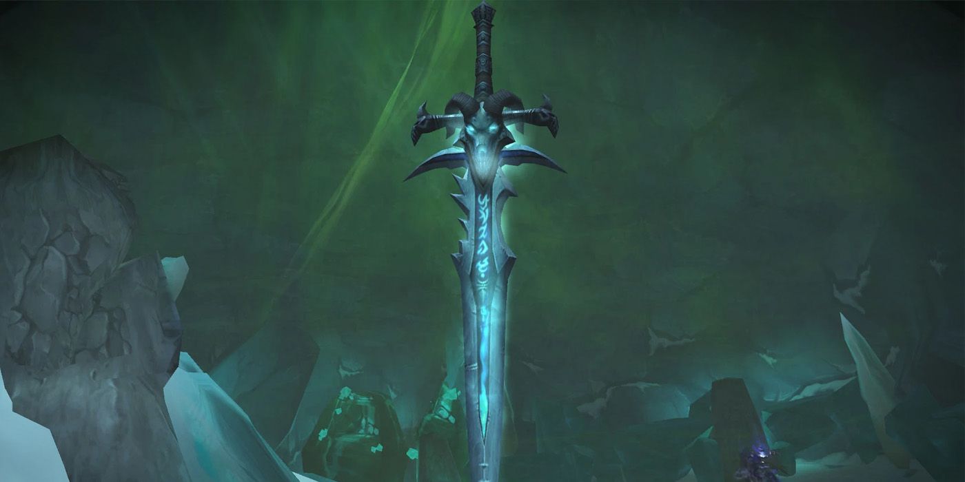 World of Warcraft Frostmourne floating in Icecrown