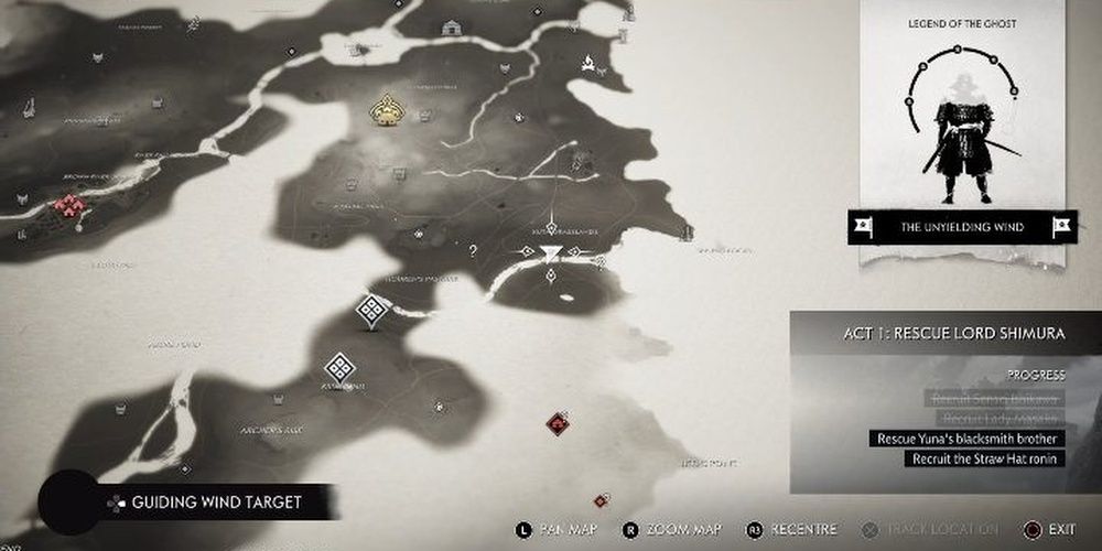 Ghost Of Tsushima In Game Map With Fog