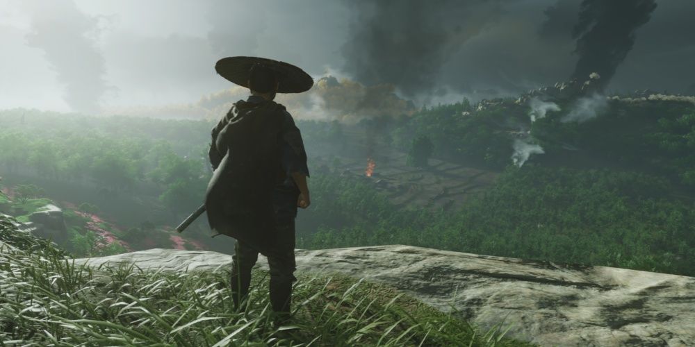 Ghost Of Tsushima Ronin On Cliff