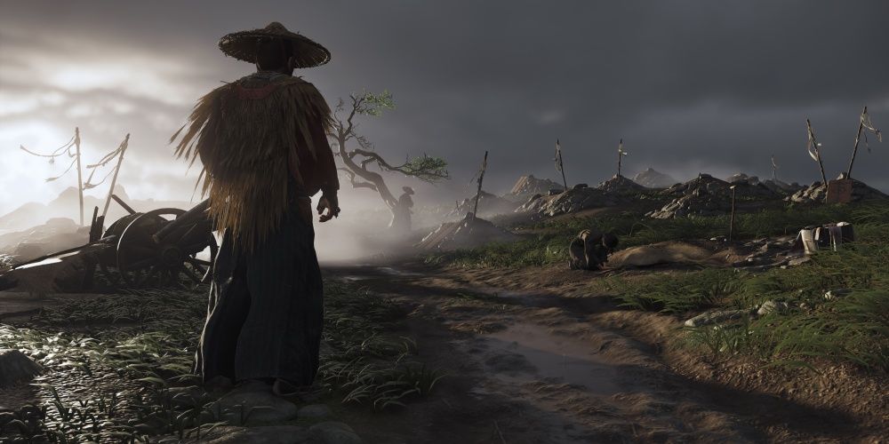 Ghost Of Tsushima Ronin Overlooking Graves