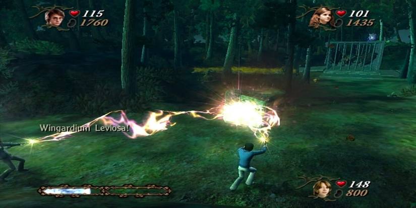 Harry and Hermione casting spells