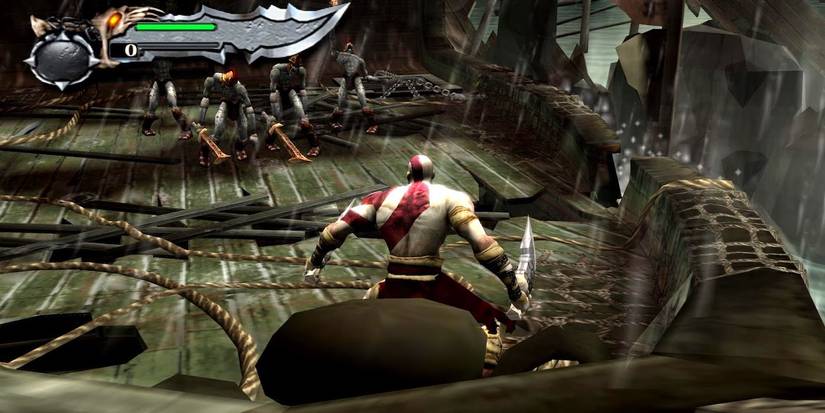 God of war 2005 kratos fighting on a boat