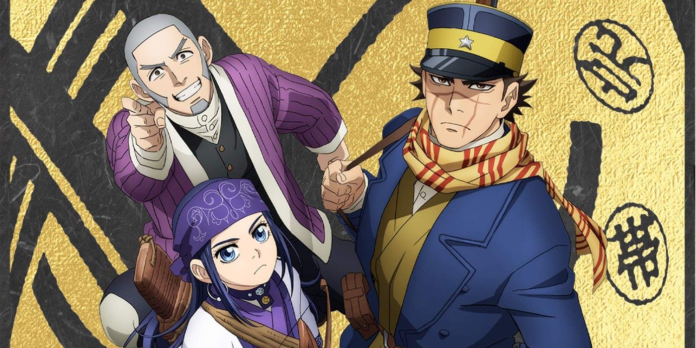 Shot of the main cast of the war epic anime Golden Kamuy.