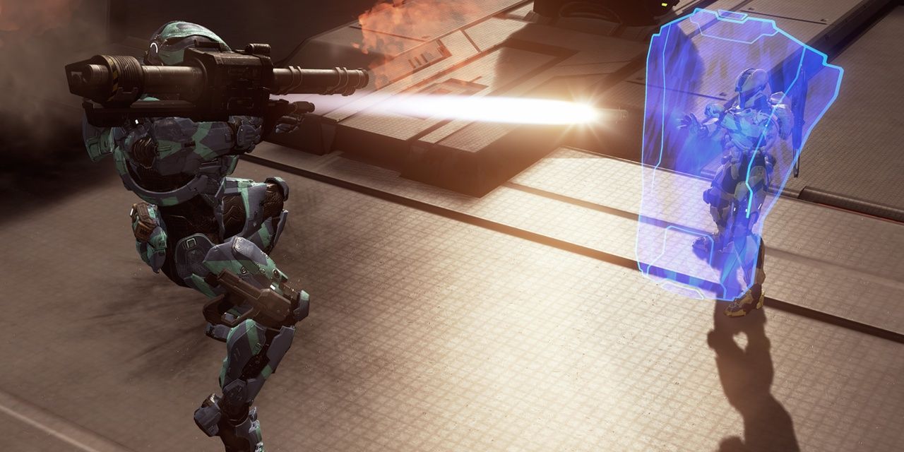 Halo 4 Hardlight Shield Protecting Against Rocket Launcher