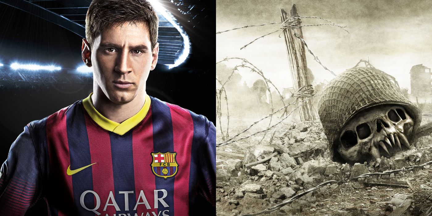 (Слева) Рекламное изображение Месси Fifa 14 (Справа) Рекламное изображение Сопротивления PS3: Падение человека