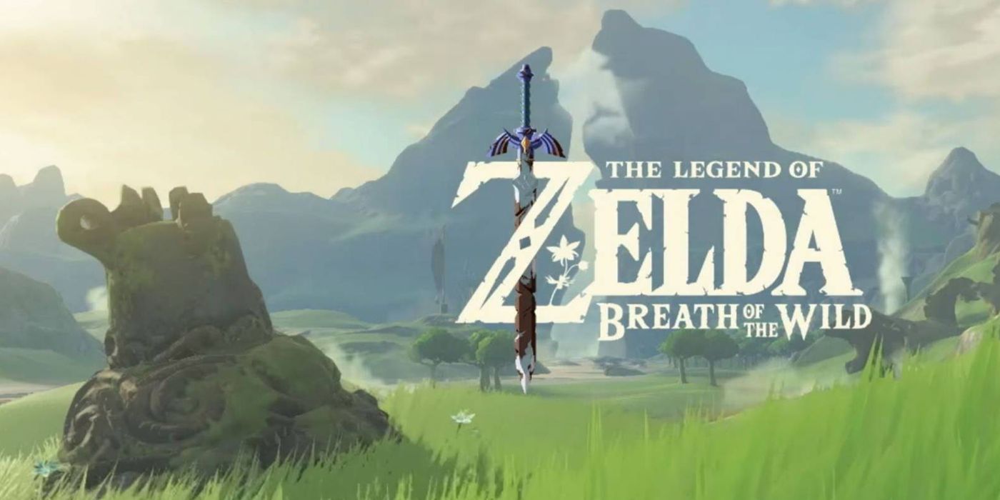 Legend of Zelda Breath of the Wild title image with Guardian