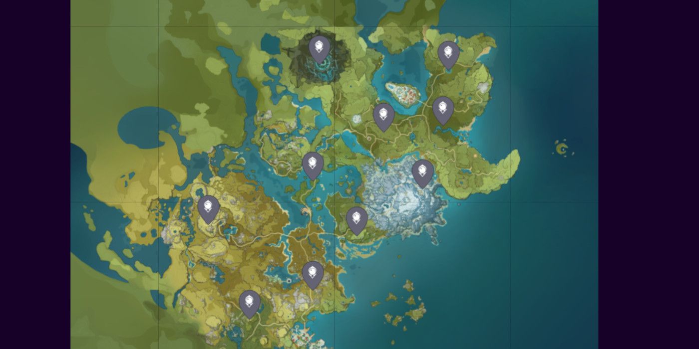 Map of all locations of Statues of Seven in Genshin Impact