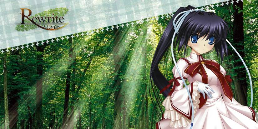 Character of Lucia standing before a green forest