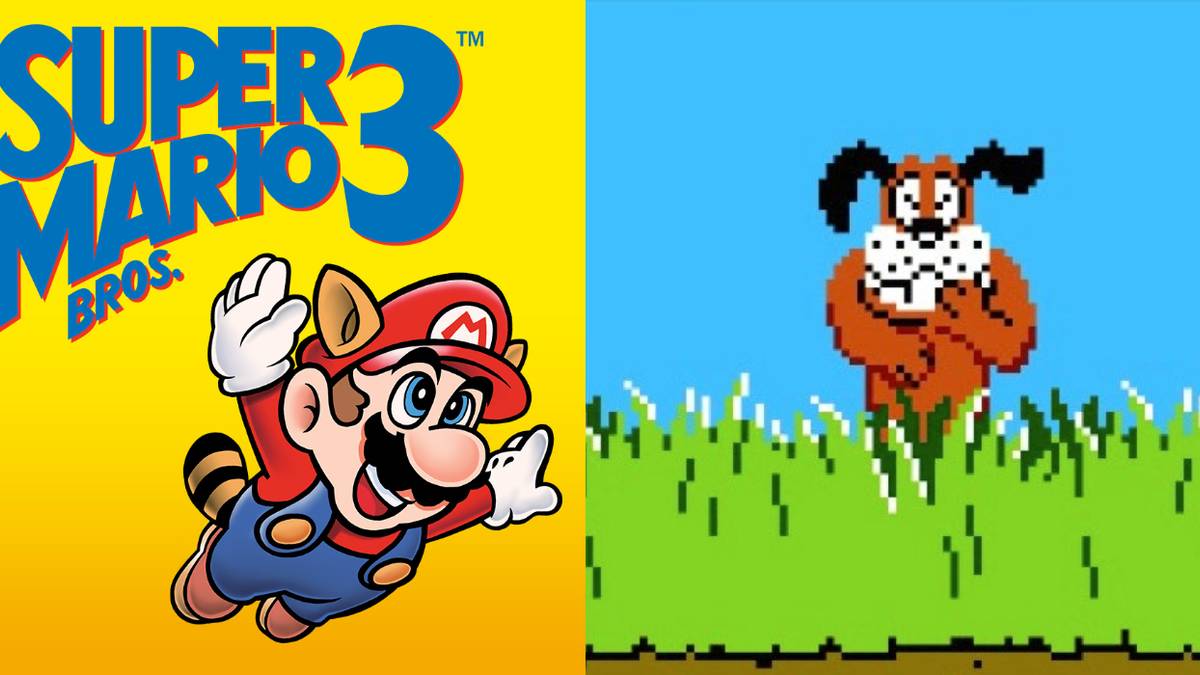 (Left) Super Mario 3 promotional image (Right) Dog from duck hunt