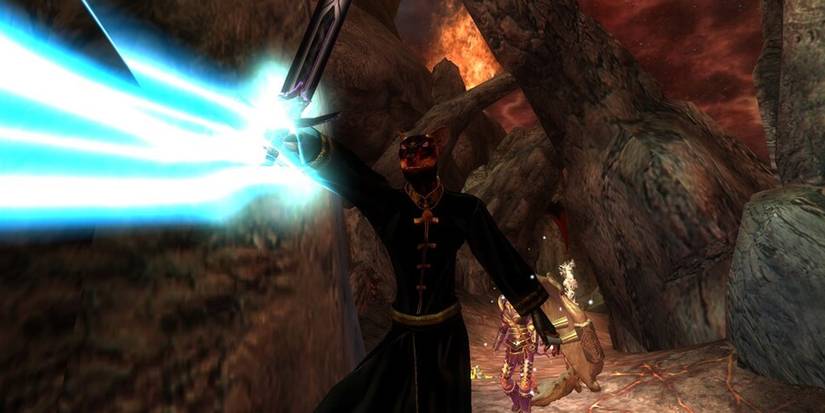 An Argonian casting a spell in Elder Scrolls 4 Oblivion