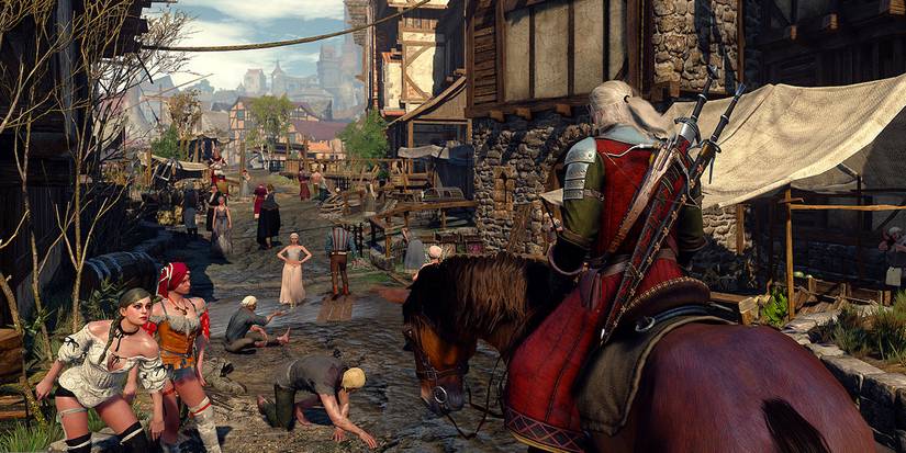 PC Geralt roaming a town - Witcher 3 Switch vs PC