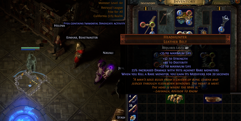 Path of Exile Headhunter belt