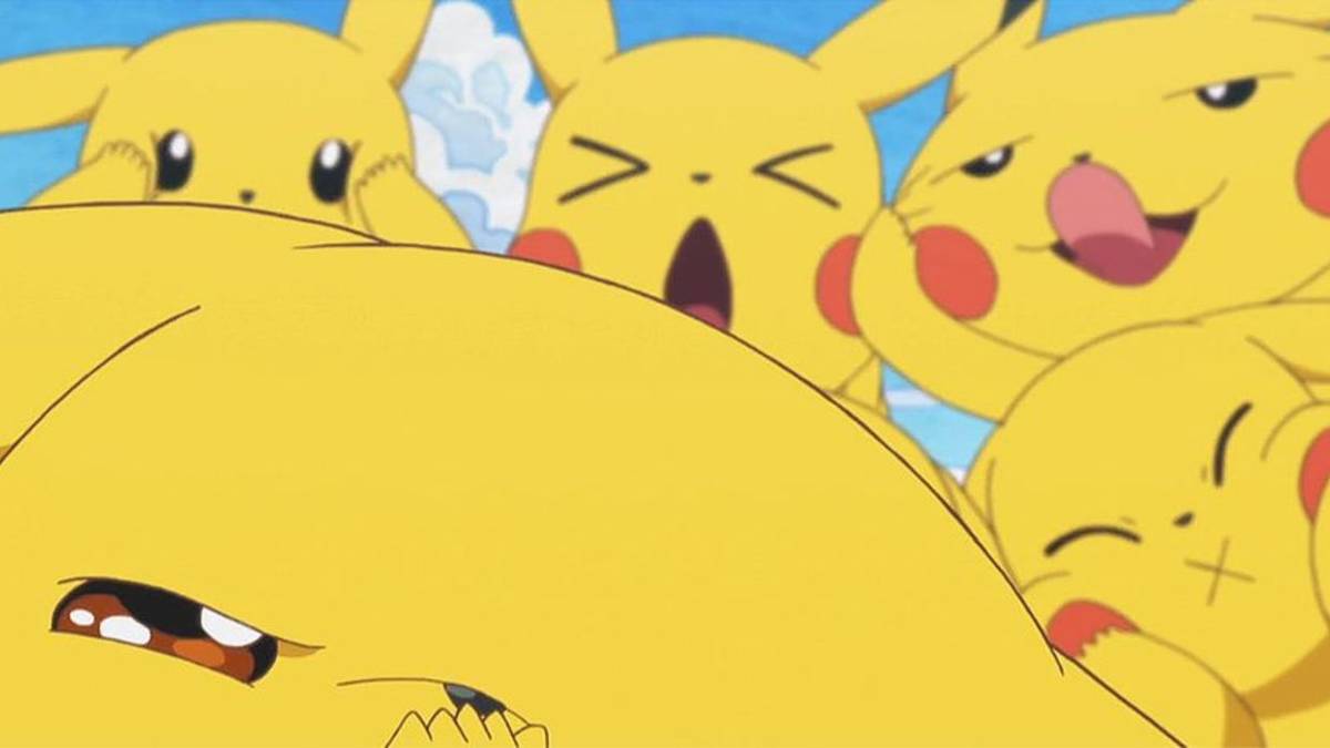 Pikachu takes selfie with other pikachus in background